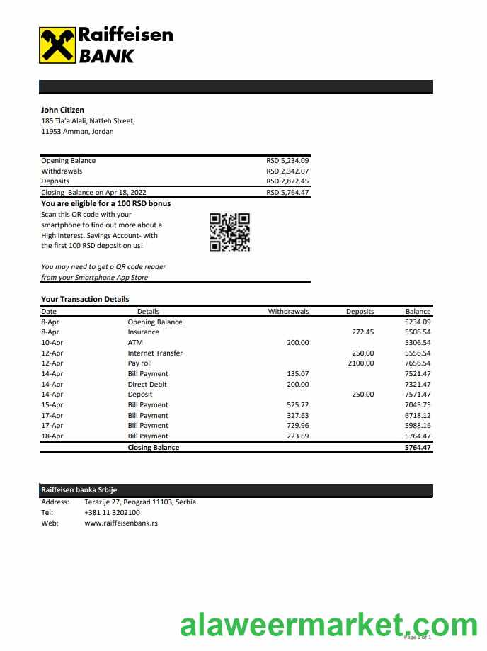 Serbia Raiffeisen bank statement xls